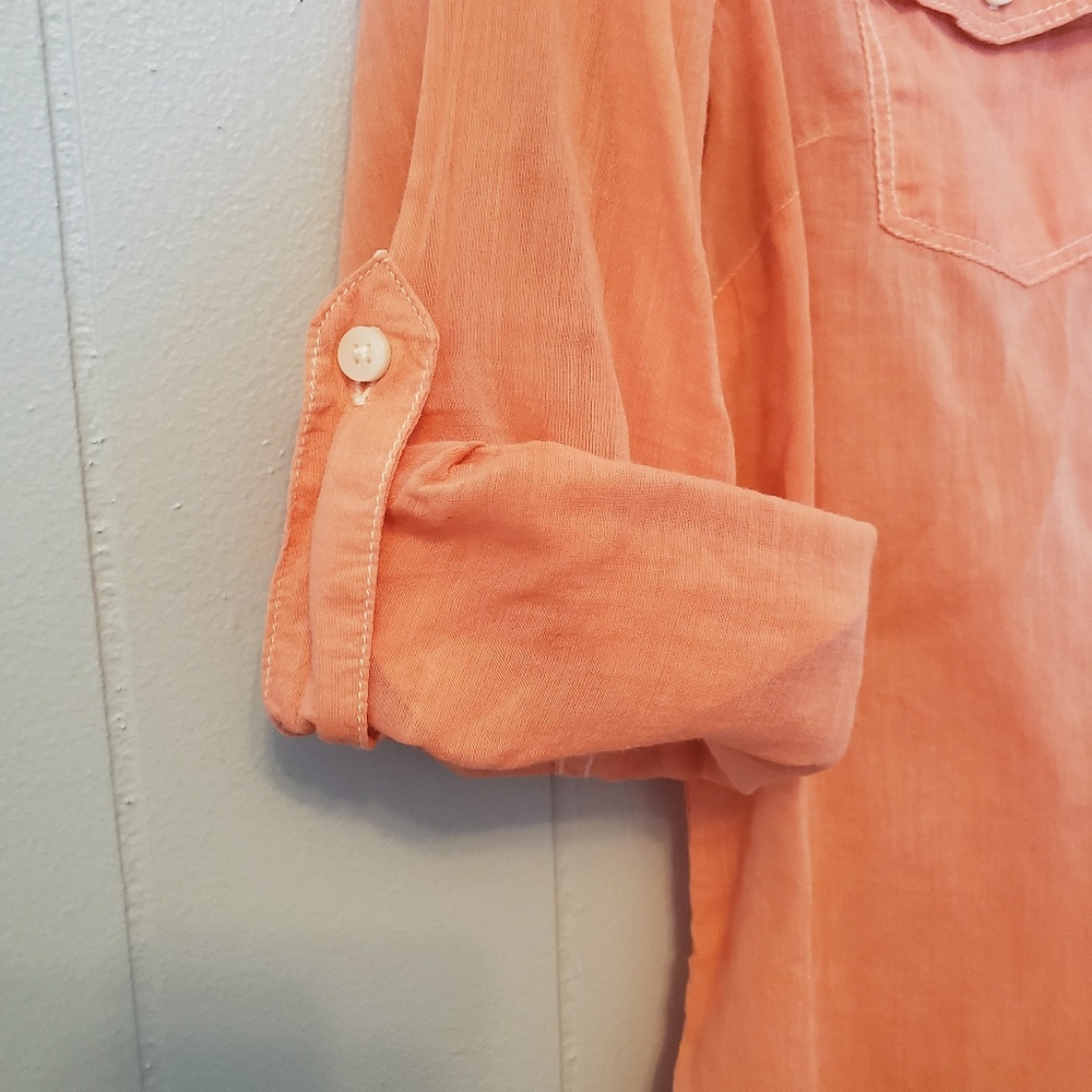 SO | Perfect Shirt Coral Lightweight Button Down Cuffed Sleeve Cotton Shirt - L - Picture 2 of 4